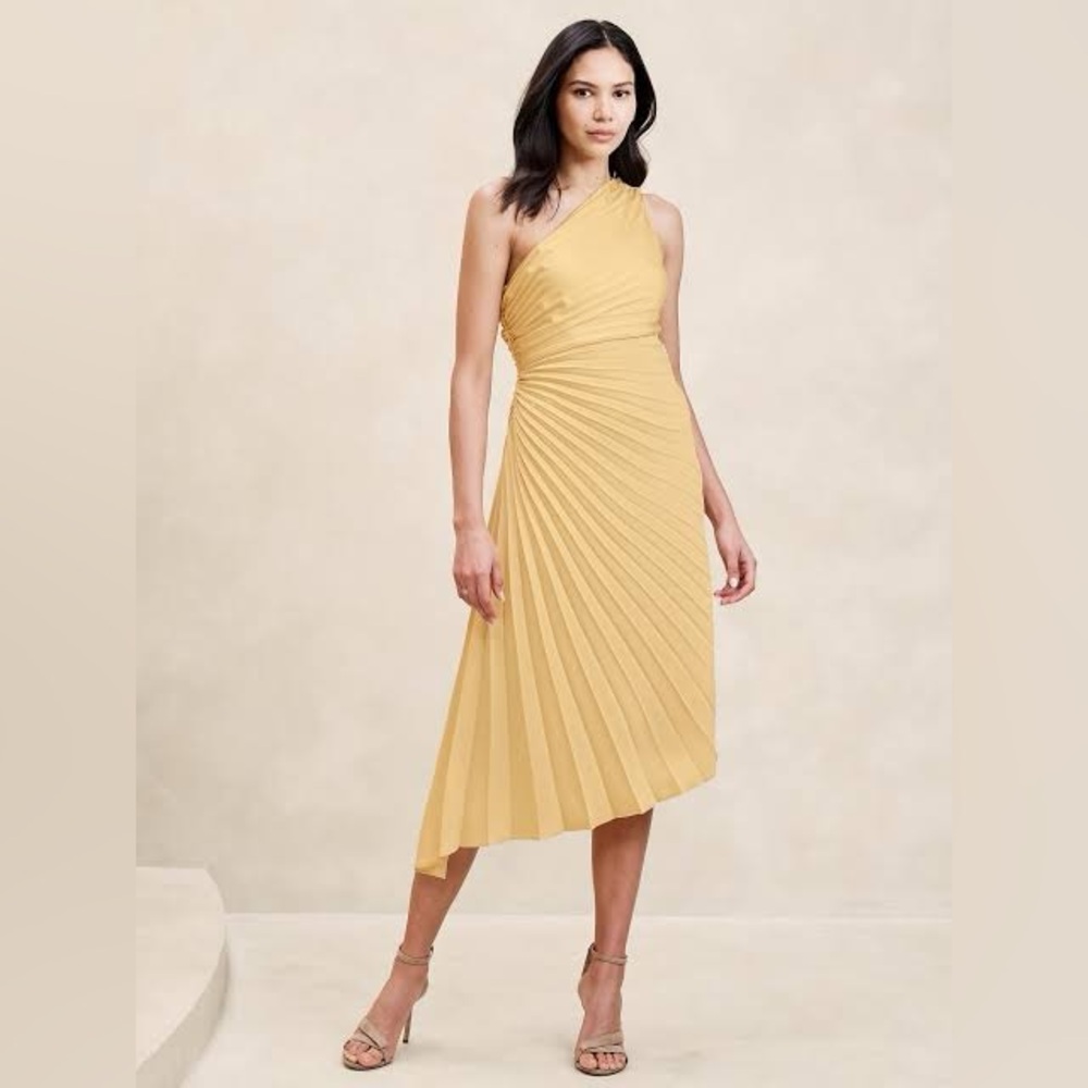 Banana Republic One-Shoulder Pleated Midi Dress